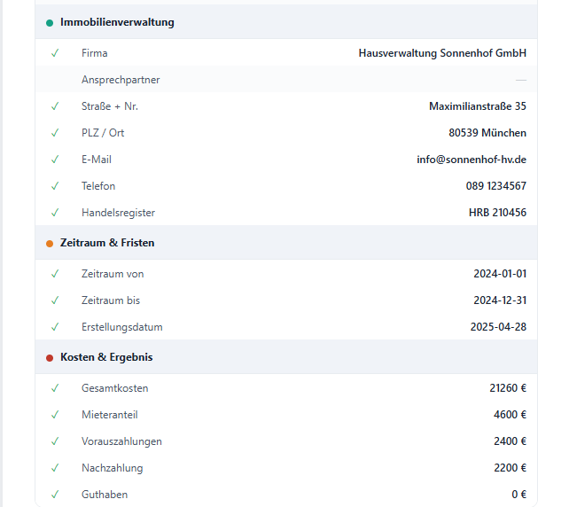 Verwaltung, Zeitraum und Kosten